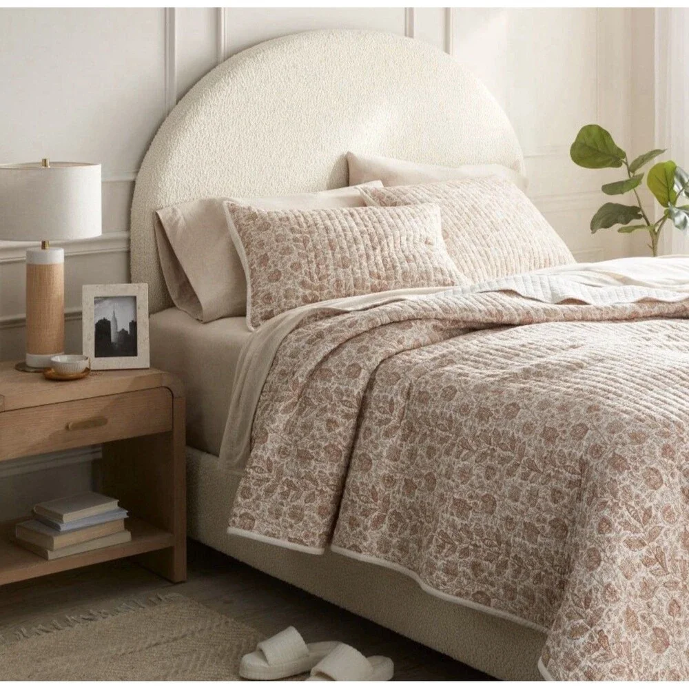Full/Queen Printed Cotton Voile Tonal Floral Quilt Ivory/Camel - Threshold NEW - Picture 2 of 7